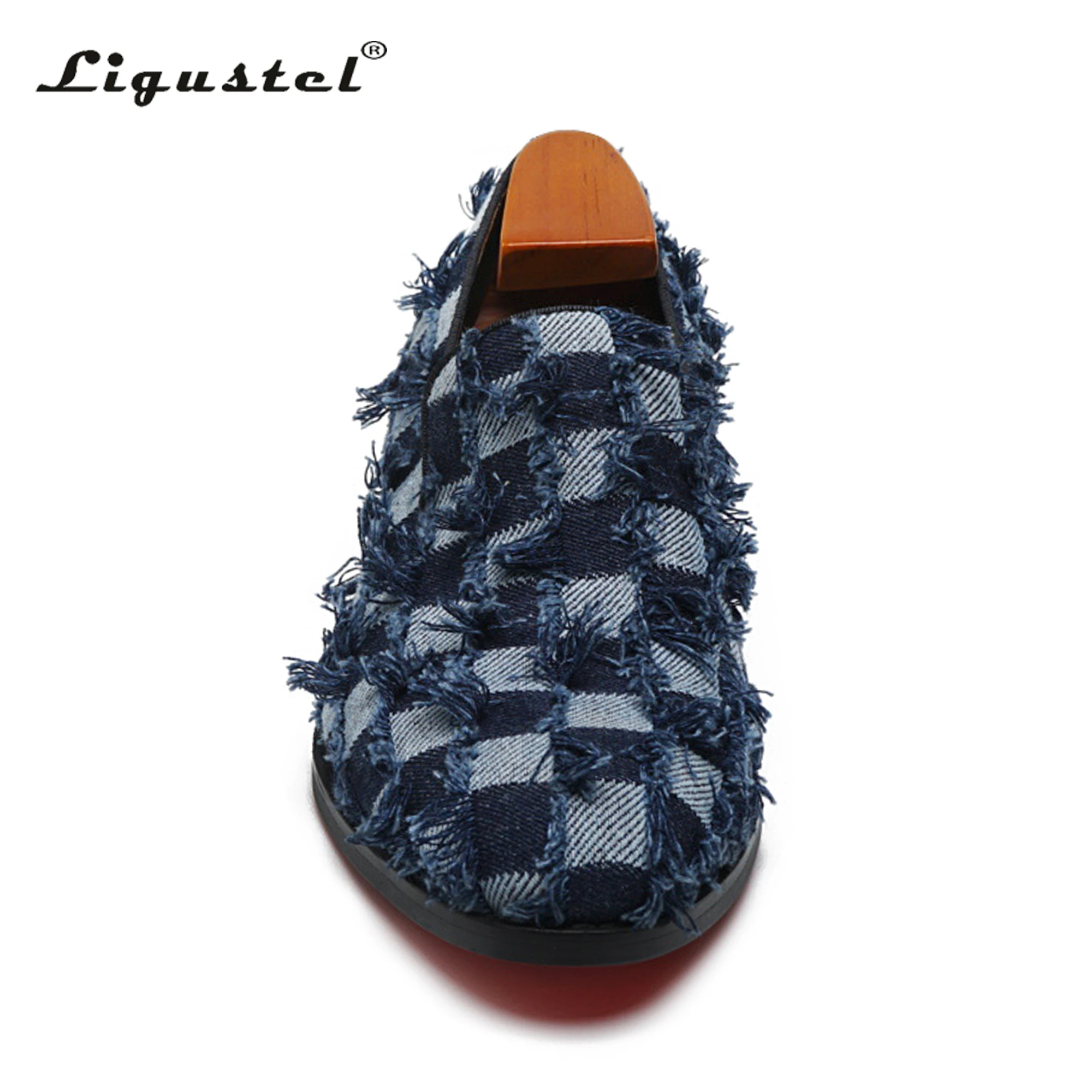 Ligustel Men Shoes Fashion Designer Denim Casual Shoes Male Formal Red Bottom Loafer Blue Shoes for Men with Free Shipping