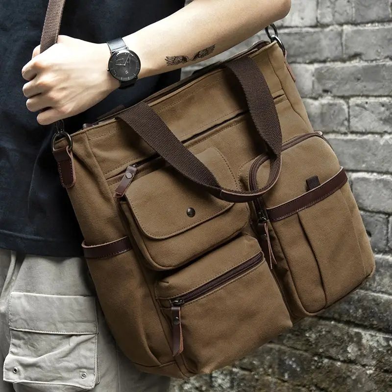 Messenger Bag For Men Vintage Water Resistant Waxed Canvas Laptop Briefcase Padded Shoulder Bag For Men Women