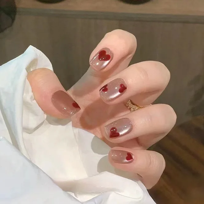 24 Uds. De uñas postizas cuadradas cortas, línea de polvo brillante francés blanco, uñas postizas, ojo de gato, lazo 3D, puntas de uñas de cobertura completa reutilizables