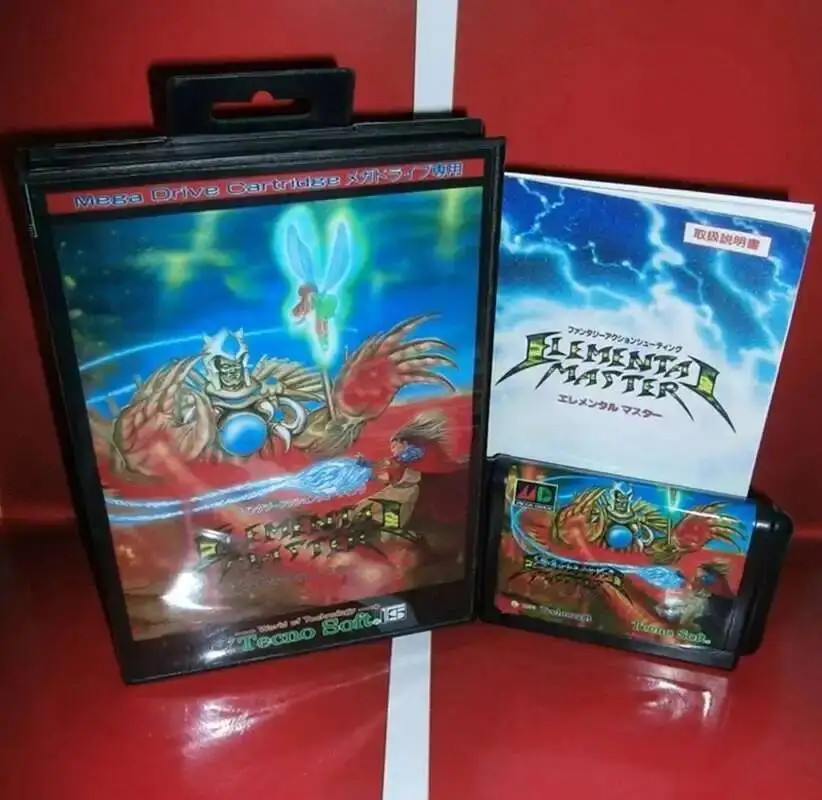 Tarjeta de juego maestra elemental con caja y manual para sistema Sega MD Megadrive Genesis de 16 bits