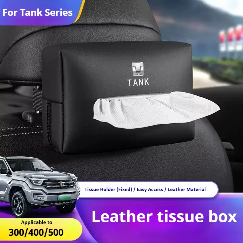 For GWM Tank 300 400 500 Car Tissue Box Leather Material Seat Back Car Cardboard Box All-season Hanging Napkin Storage Bag