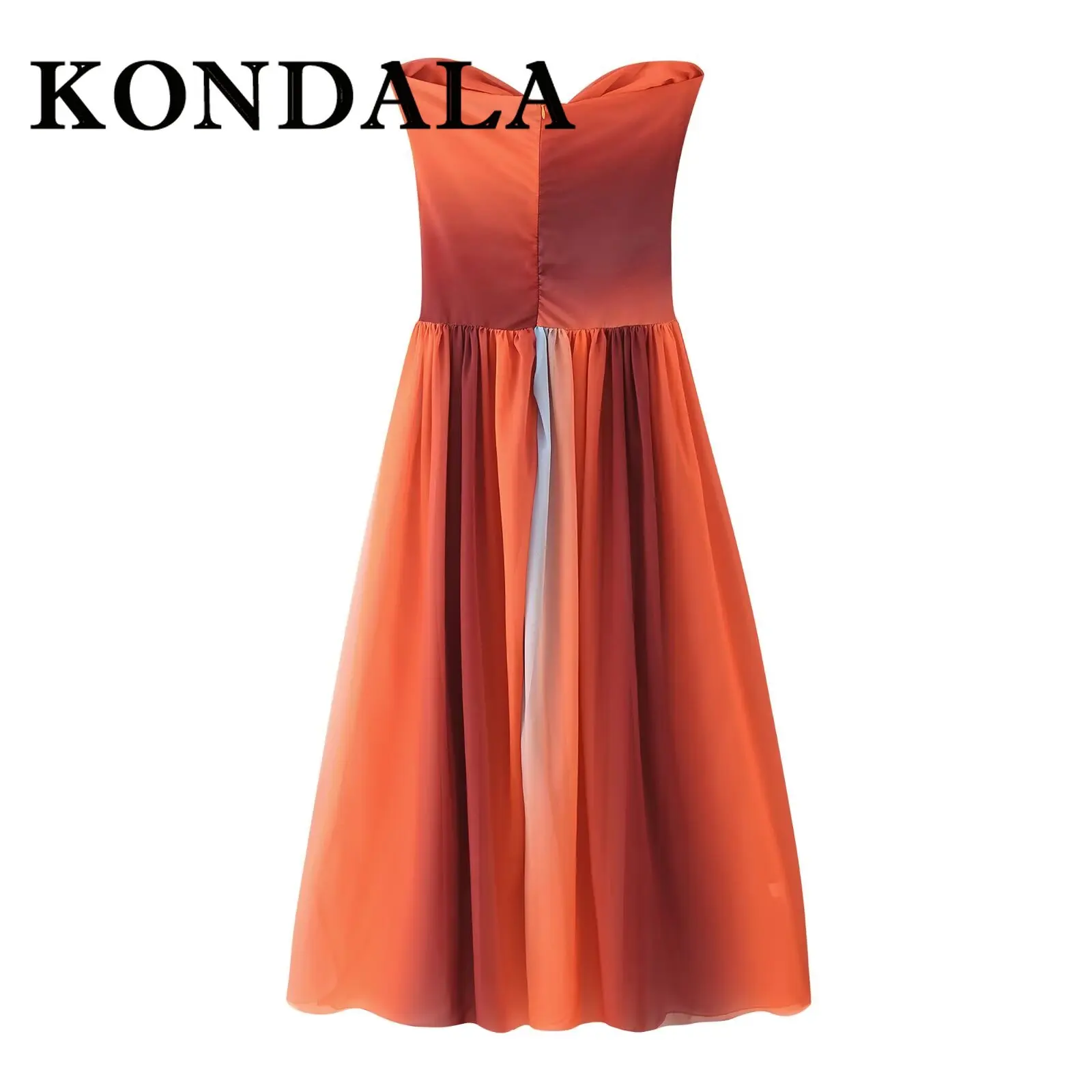 KONDALA Fashion 2025 Damskie Sukienki Wzorzyste na Wakacje Wiosenne Bez Ramiączek z Wycięciami Dopasowane Długie Sukienki na Zamek Błyskawiczny Seksowne Sukienki Damskie z Efektem Drapowania Eleganckie