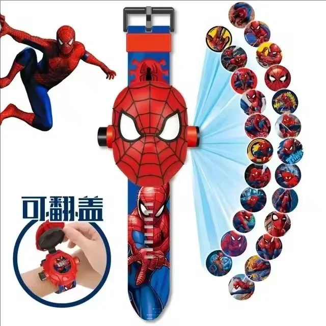 Bandai3D نمط ألعاب أطفال ساعة الكرتون عمل أرقام ساعة إلكترونية غطاء الوجه أنيمي نمط سبايدرمان توهج ساعة معصم