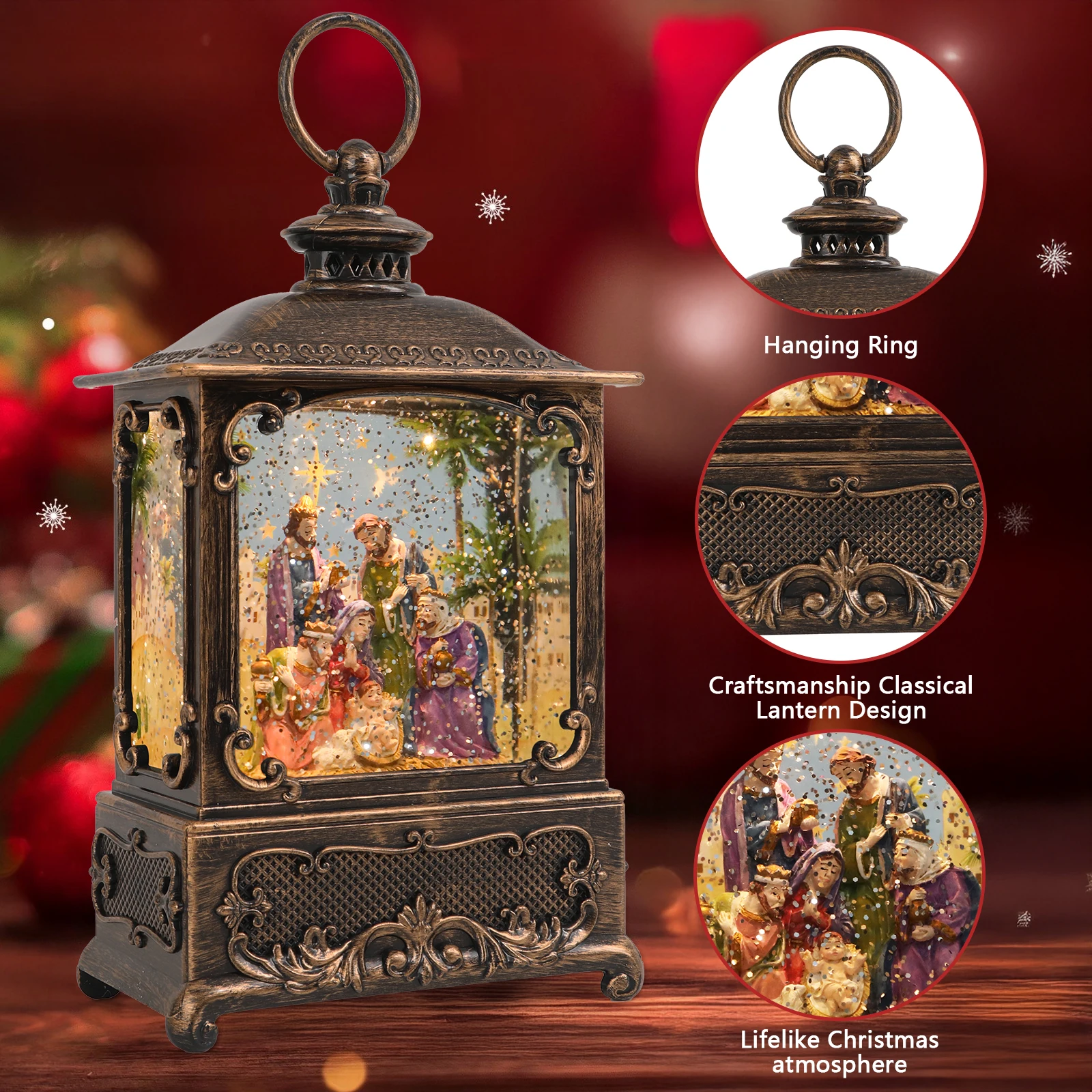 

Christmas Snow Globe Lantern Soothing Music & Melodies Battery/USB Powered Bedroom Decor Ideal Holiday Gift