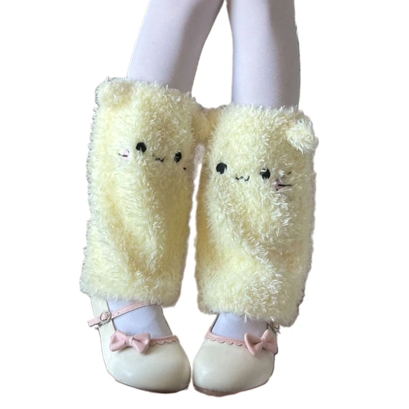 

Aesthetic Cats Ears Faux Furs Leg Warmers Footless Socks for Women and Teen Girls Winter Furry Plush Boot Covers