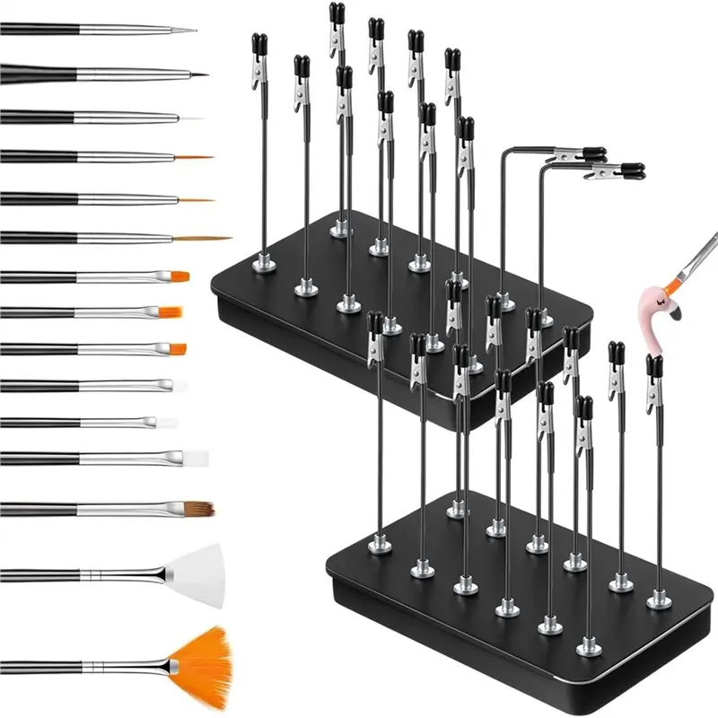 AT21-For Spraying Hobby, DIY Card Photo Painting Stand Base Holder With 24 Clips& 15 Cleaning Brushes-Model For Painting Base