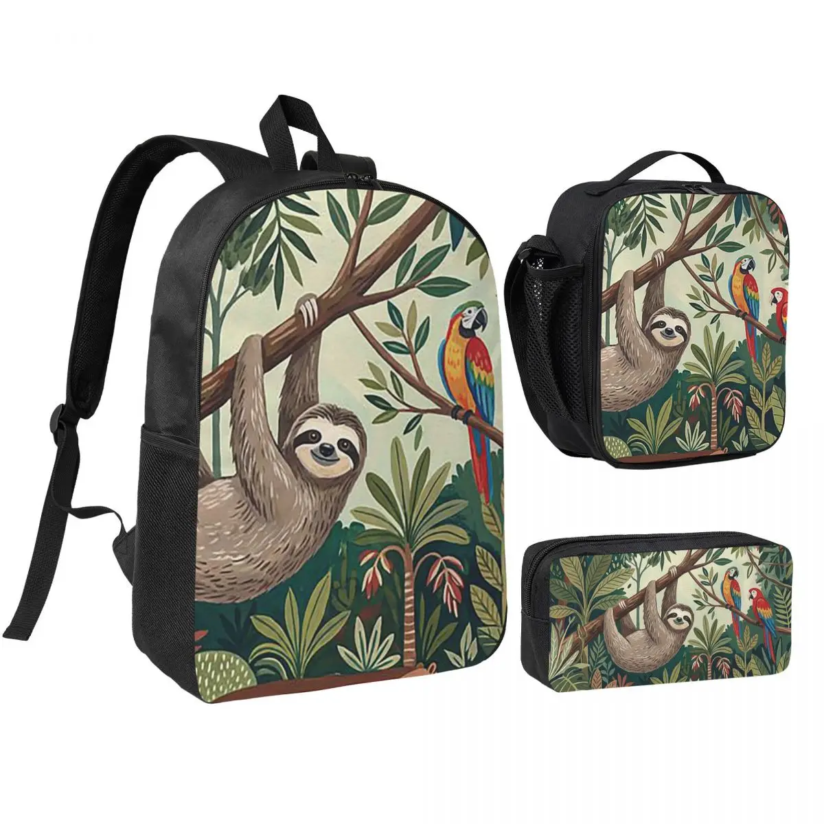 Adorable Sloth Cartoon Print Backpack Boys Girls BookBag School Bag Shoulder Bags 3ps Insulated Lunch Bag Pencil Case