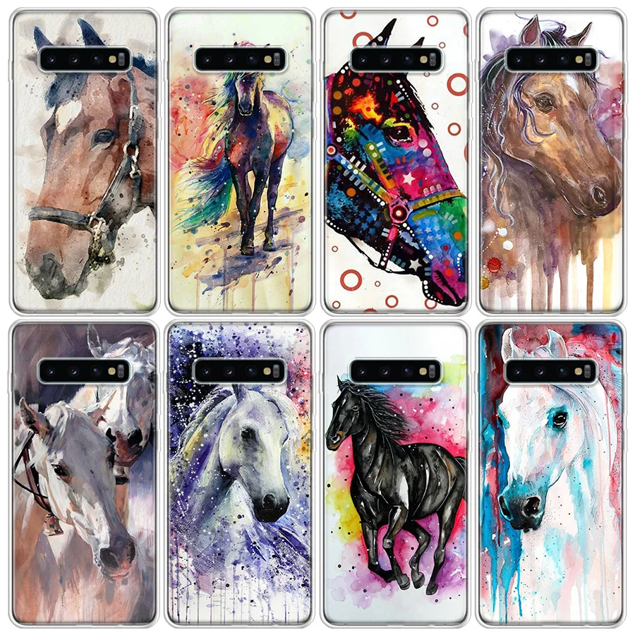 Horse Waterclour Phone Case For Samsung Note 20 Ultra 10 9 8 A05S A15 A25 A35 A55 M11 M12 M21 M30S M31 M32 M51 M52 A90 Cover T