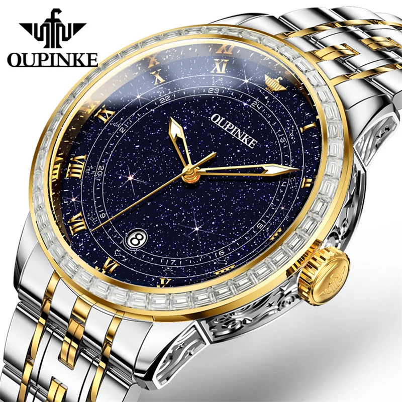 OUPINKE Starry Sky Dial Top Brand Luxury Automatic Watch For Men Mechanical Waterproof Sapphire Man Watches Relogio Masculino