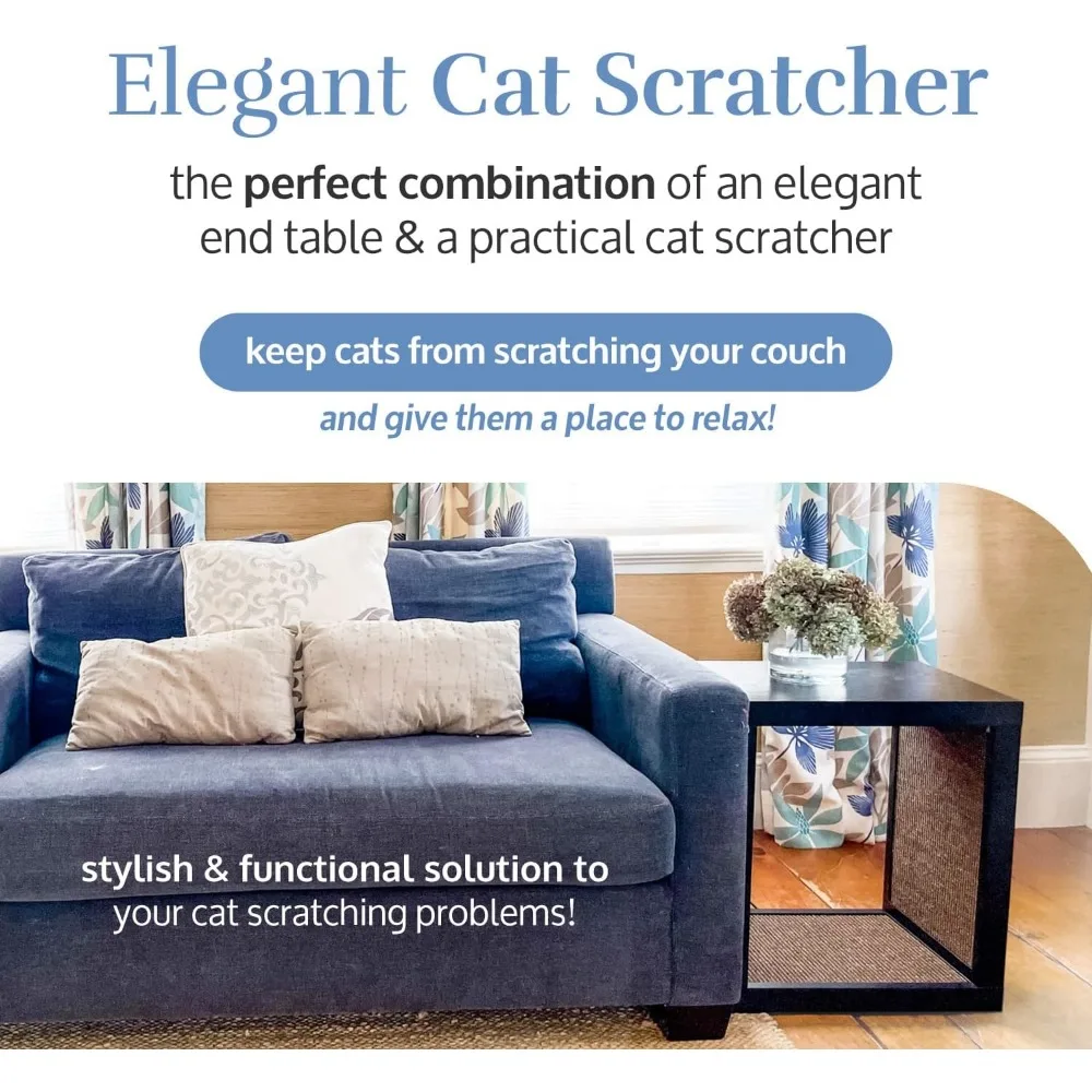 Bailey Cat Scratcher, Wooden Cat Scratcher and End Table, Sisal Scratching Furniture Post for Cats and Kittens, Interior Design