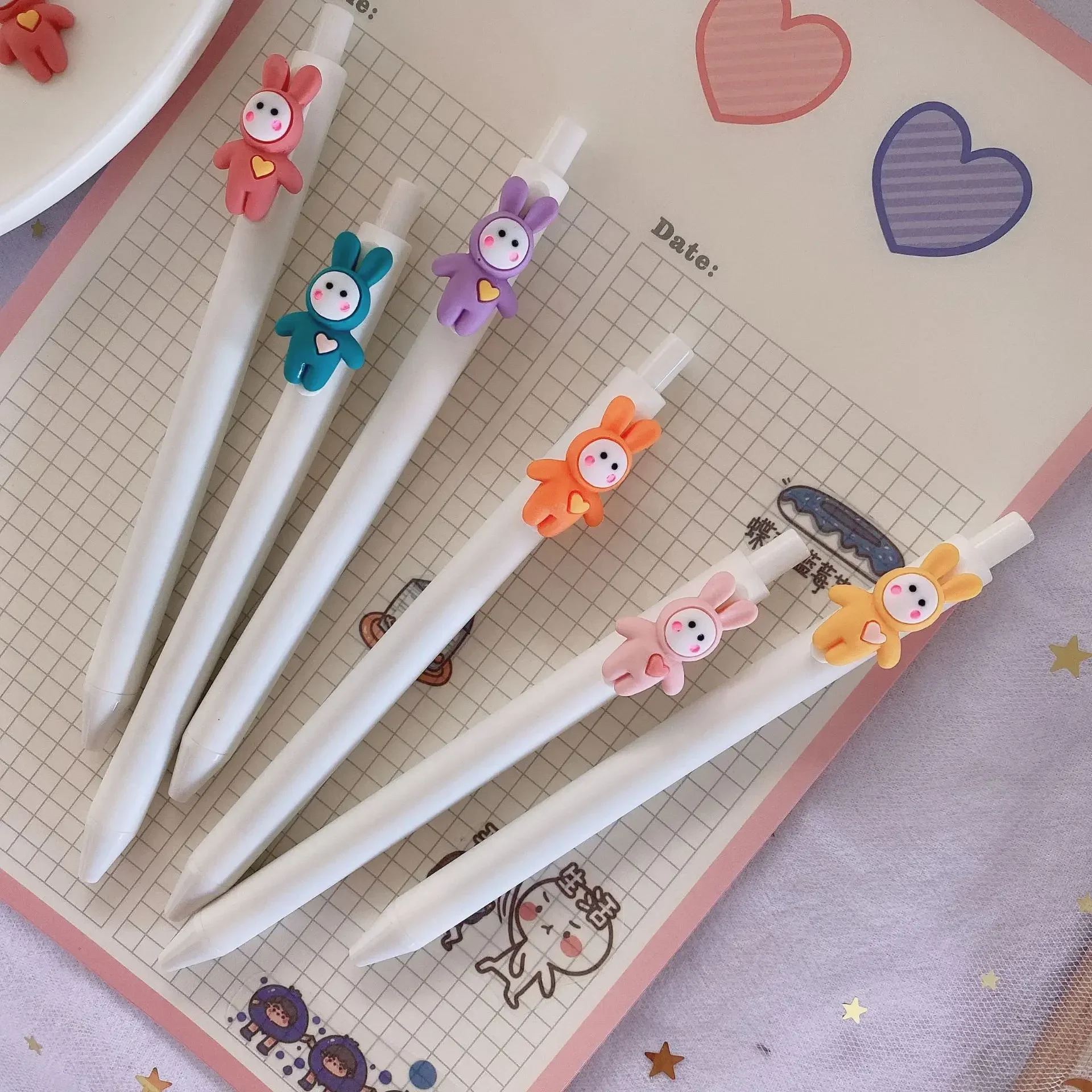 A 36PCS Oil Painting Rabbit 0.5mm Press Gel Pens Black Writing Pen Student Stationery Personality Water Pen Office Accessories