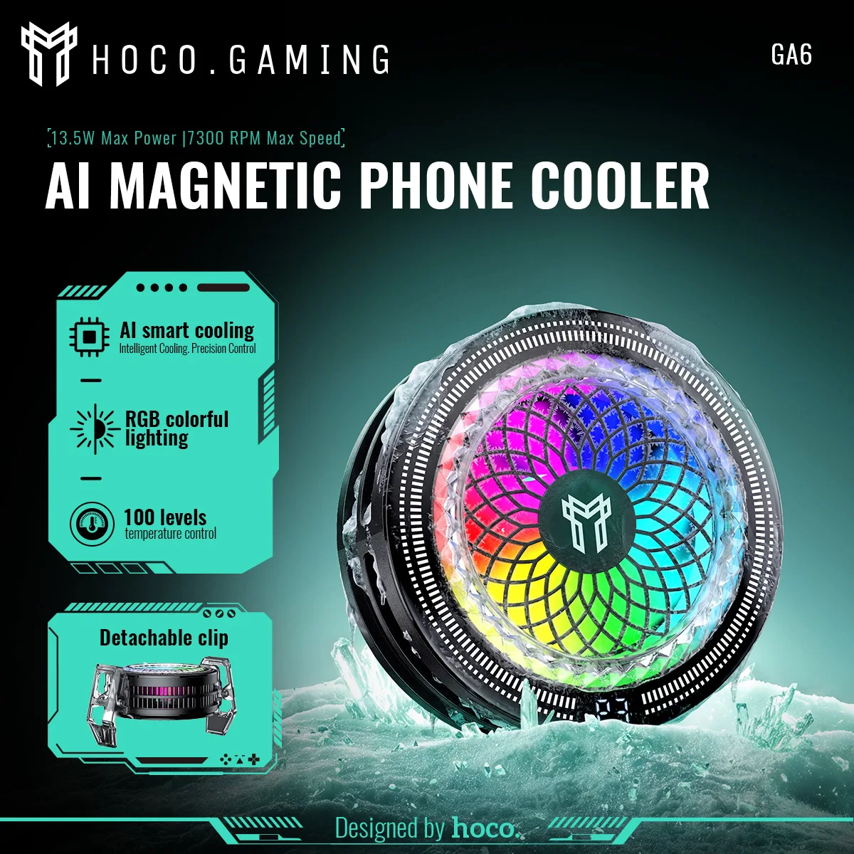 HOCO GA6 Semiconductor Magnetic Phone Cooler Gaming Cooling Universal Mobile Phone Cooler Long Lasting Stronger Cooling Air Fan