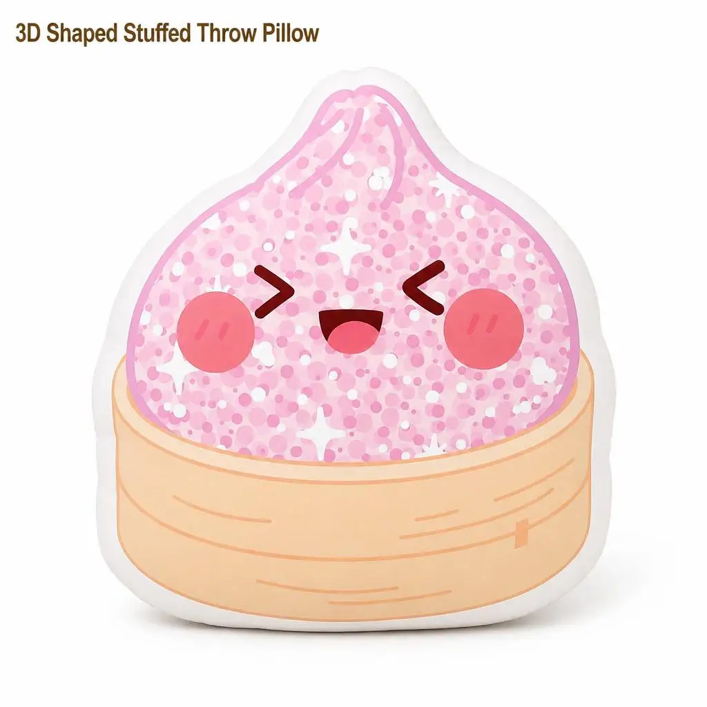 Pink Glitter squishy Dumpling in bamboo steamer basket Shaped Pillow Cushion Stuffed Throw Pillow Home Decor Gift Decorative