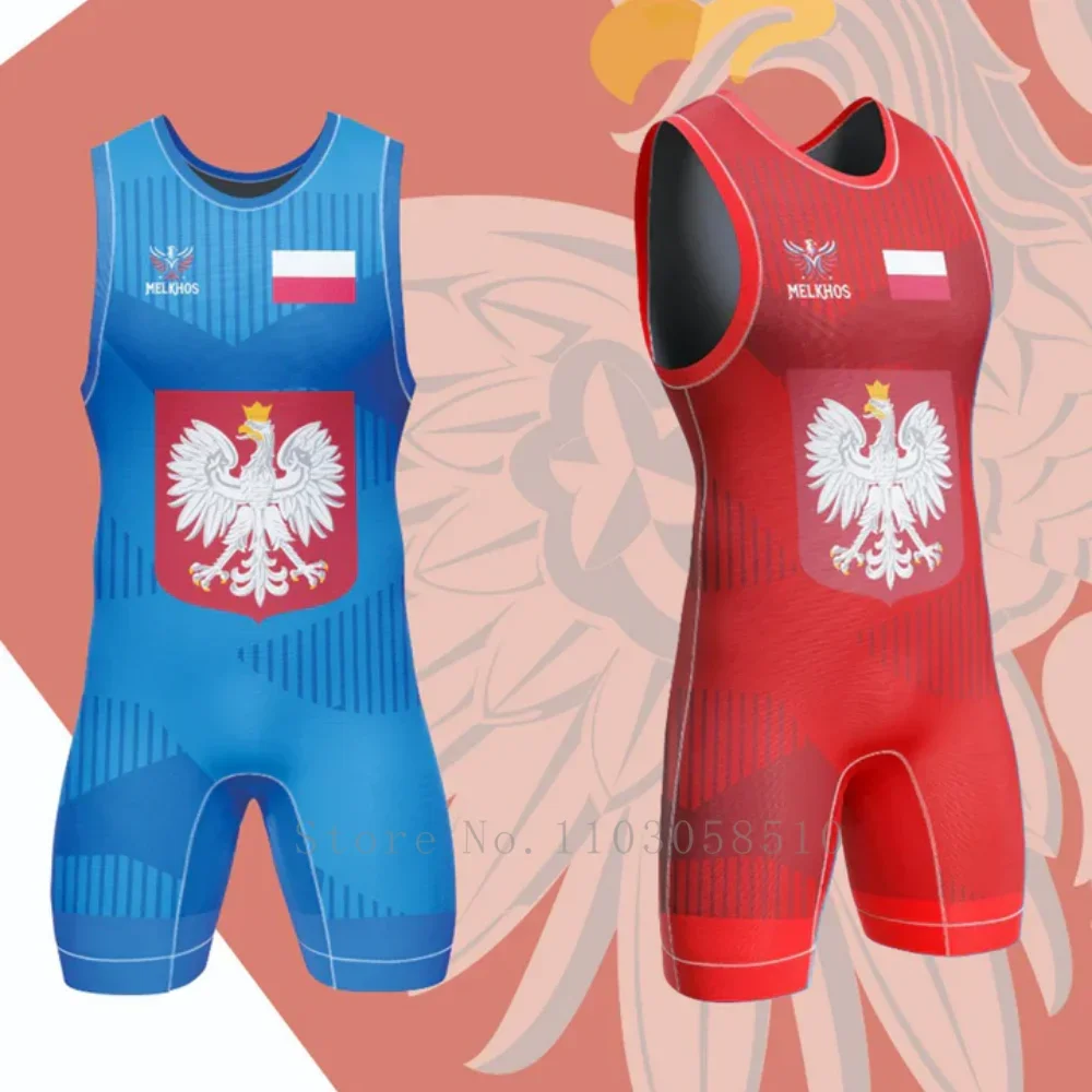 Poland Singlet MELKHOSU Team Singlet professional-grade competition suit Wrestlers tournaments Bodybuilding weightlifting suit