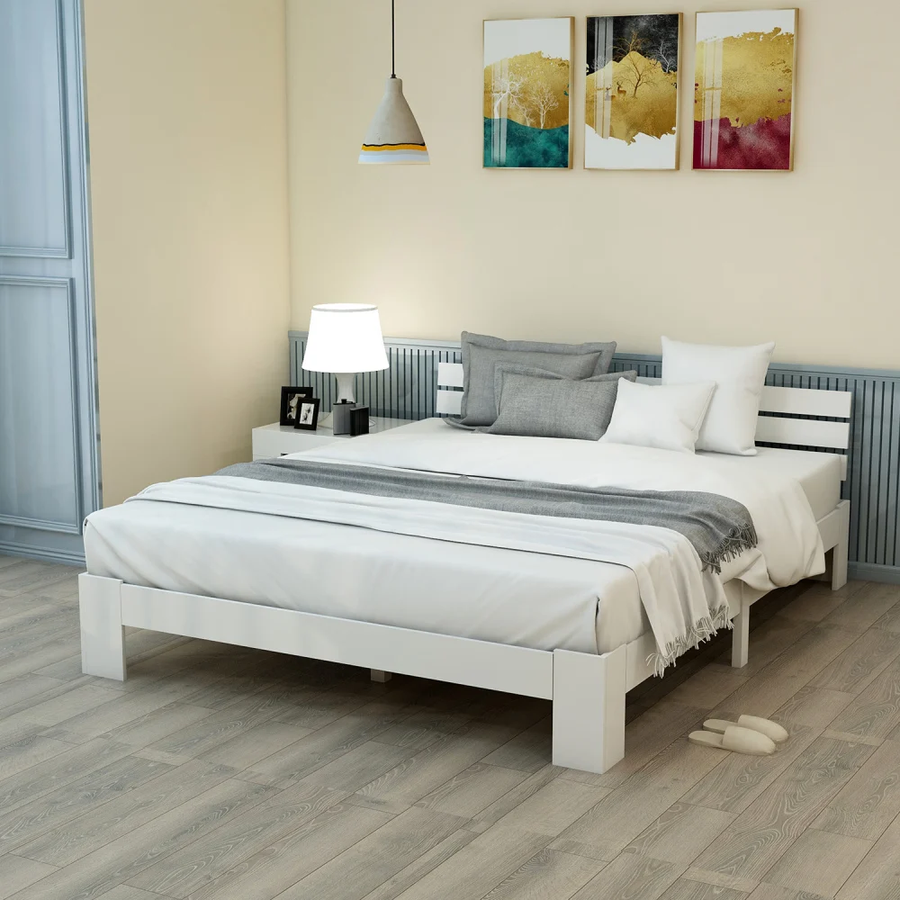 Holzbett, Doppelbett mit Kopfteil des Bettrahmens mit Schieferrost, 200 x 140 cm, Massivholz-Doppelbett, kann als Bett aus Kiefernholz verwendet werden – Detail 18