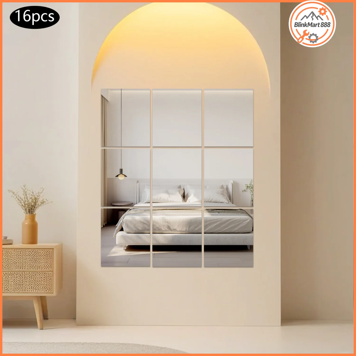 

16PCS 12*14in Self-adhesive Acrylic Mirror| Flexible Non-Glass Bath Mirrors