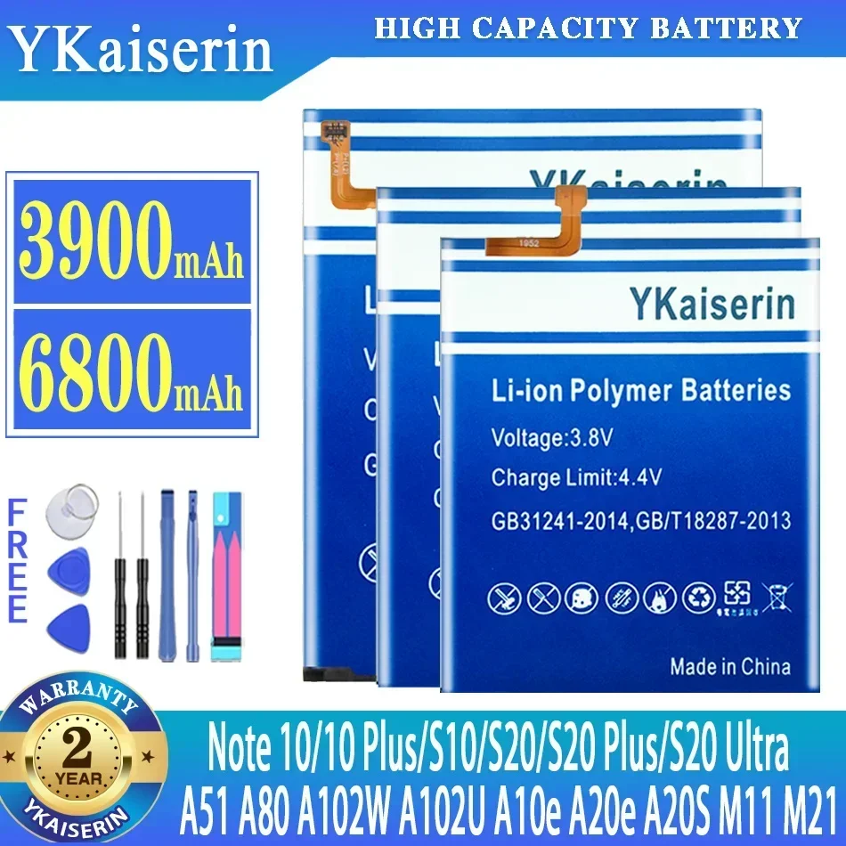 YKaiserin Battery For Samsung Galaxy S10 S20 S20+ S20 Ultra A51 A80 A102W A102U A202F A20e A10e Note 10/10+ A20S M11 M3070 M21