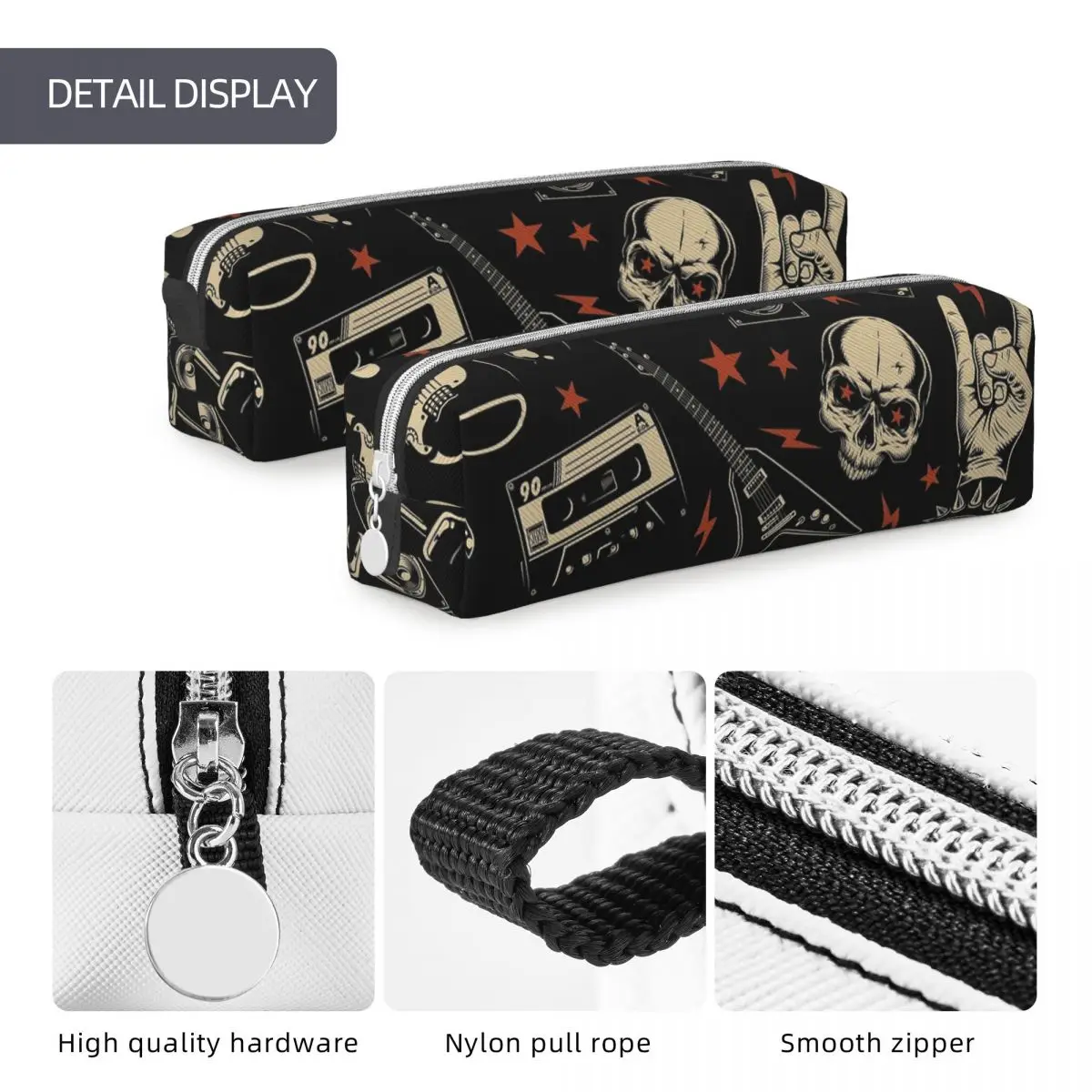 Astuccio per matite in metallo pesante retrò Fashion Rock Roll Music Pen Bag per studenti pencilcase cosmetiche per ufficio di grandi dimensioni