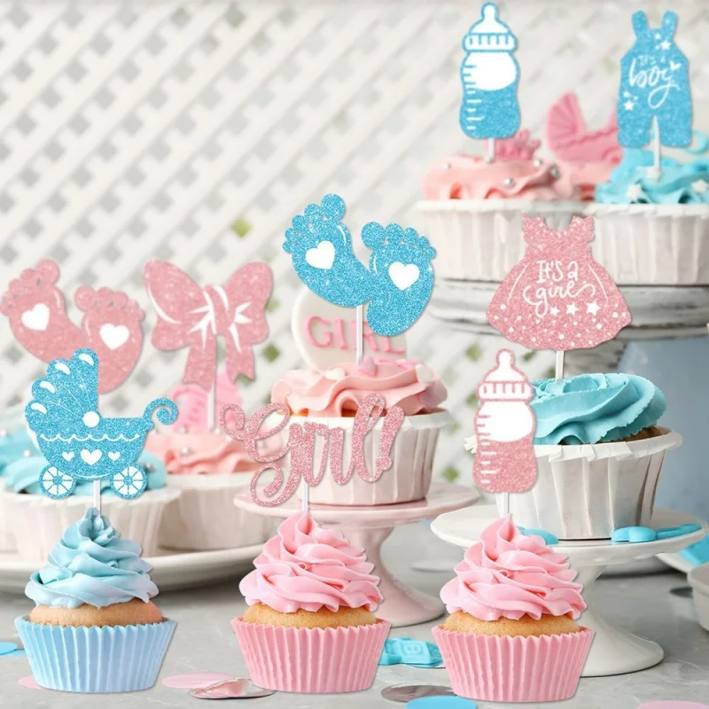 12 Uds. De banderas para tarta de cochecito de bebé, decoración para fiesta de cumpleaños de niño o niña con tema de Baby Shower, suministros de decoración para hornear magdalenas