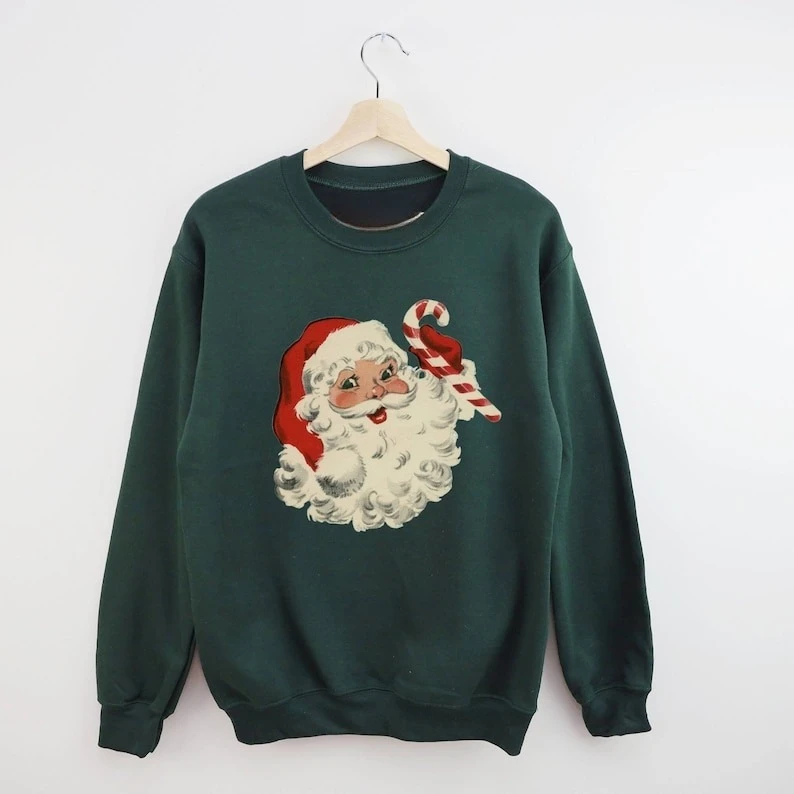 Christmas Crewneck Vintage Santa Sweatshirt Retro Holiday Claus Autumn and Autumn and Winter Long Sleeve Thermal Hoodie Unisex
