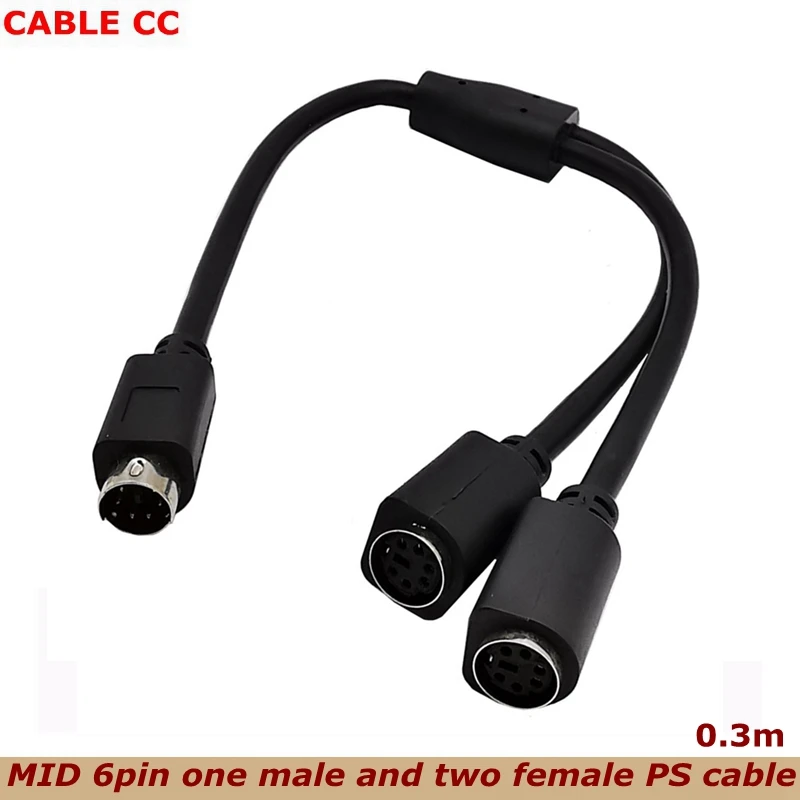 0.3m S-video Mini DIN 6-pin Splitter Y Adapter 1 male 2 female Cable 6pin PS/2 PS2 Data Cable to Keyboard and Mouse Interface