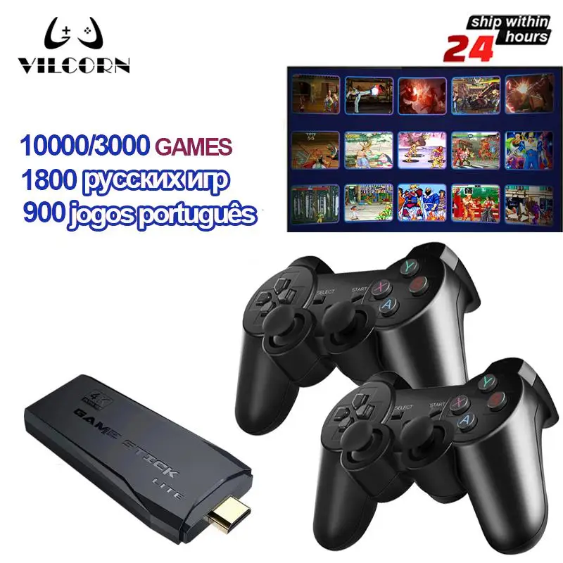 Top VILCORN HDMI-compatible Retro Video Game Stick 4k For PS1 GBA 64 Bit 1800 Dendy Russian Games For MAME Drive