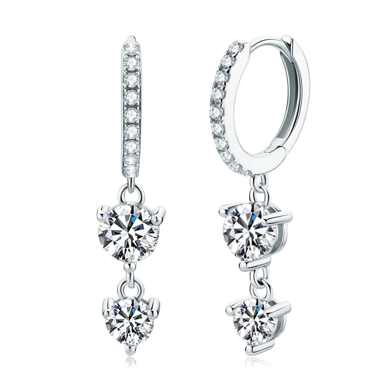 NeeTim 4 mm 5 mm D VVS1 Moissanite lange kwast oorbellen 925 sterling zilveren hoepel Dangle Oorbellen bruiloft fijne sieraden geschenken