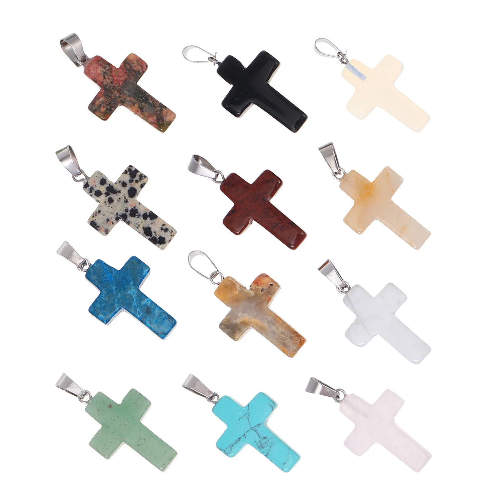 

12Pcs Natural Stone Cross Jewelry Charms Durable DIY Pendant Accessories for Necklace Making Earrings Crafts Cross Pendant Charm