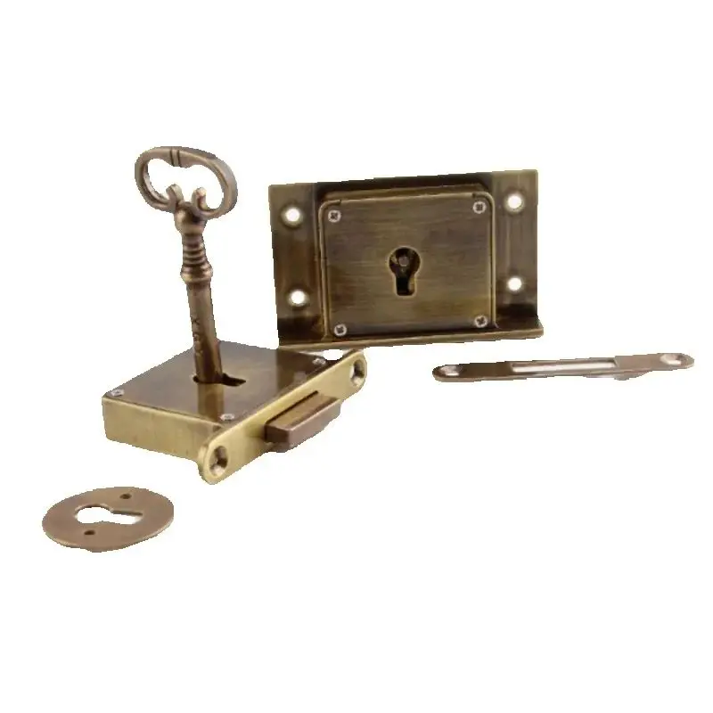 1 set of brass lock retro minimalist square drawer lock hidden lock for office desk and cabinet door including key