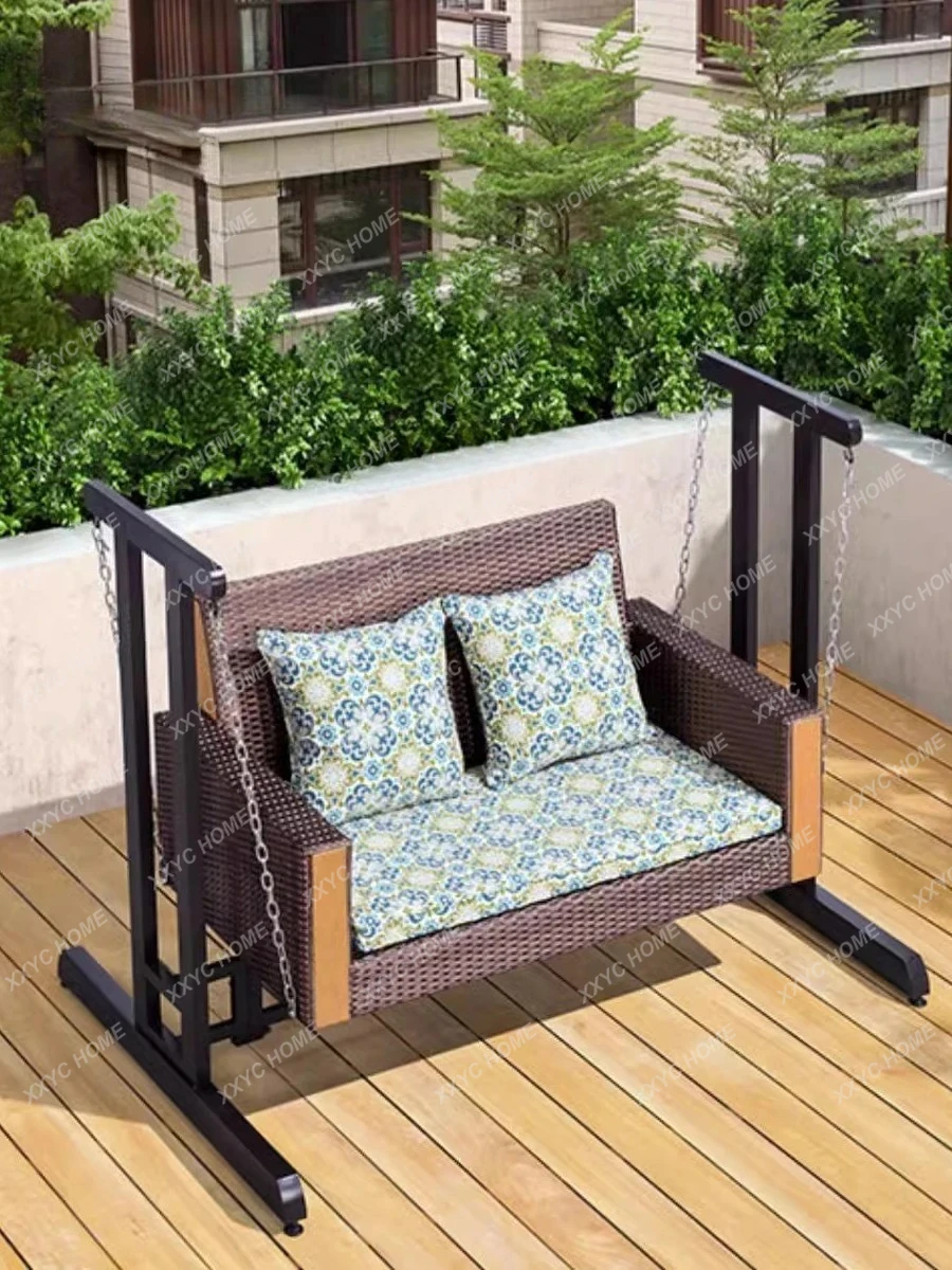L Garden Swing Rocking Chair Outdoor Garden Leisure Rattan Swing Chair Homestay Balcony Lazy Chair