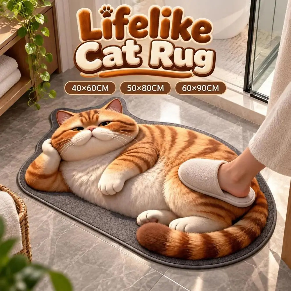 Diatomaceous Earth Lifelike Cat Floor Mat Non-slip 40×60CM 50×80CM 60×90CM Bathroom Carpet Water-absorbing Washable