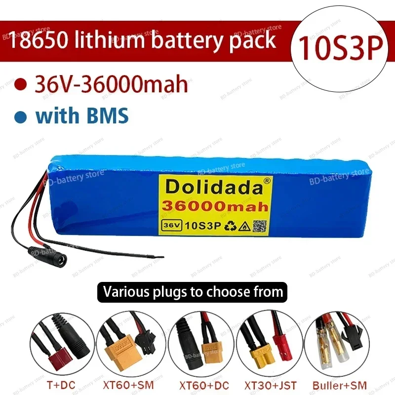 10S3P 36V 36Ah Battery ebike battery pack 18650 Li-Ion Batteries 350W 500W For High Power electric scooter Motorcycle Scooter