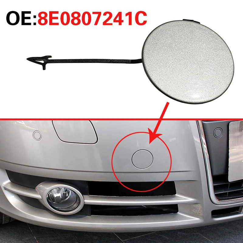 8E0807241C for Audi A4 B7 2006-2008 Automobile trailer hook cover front bumper towing hook cover plate Silver paint