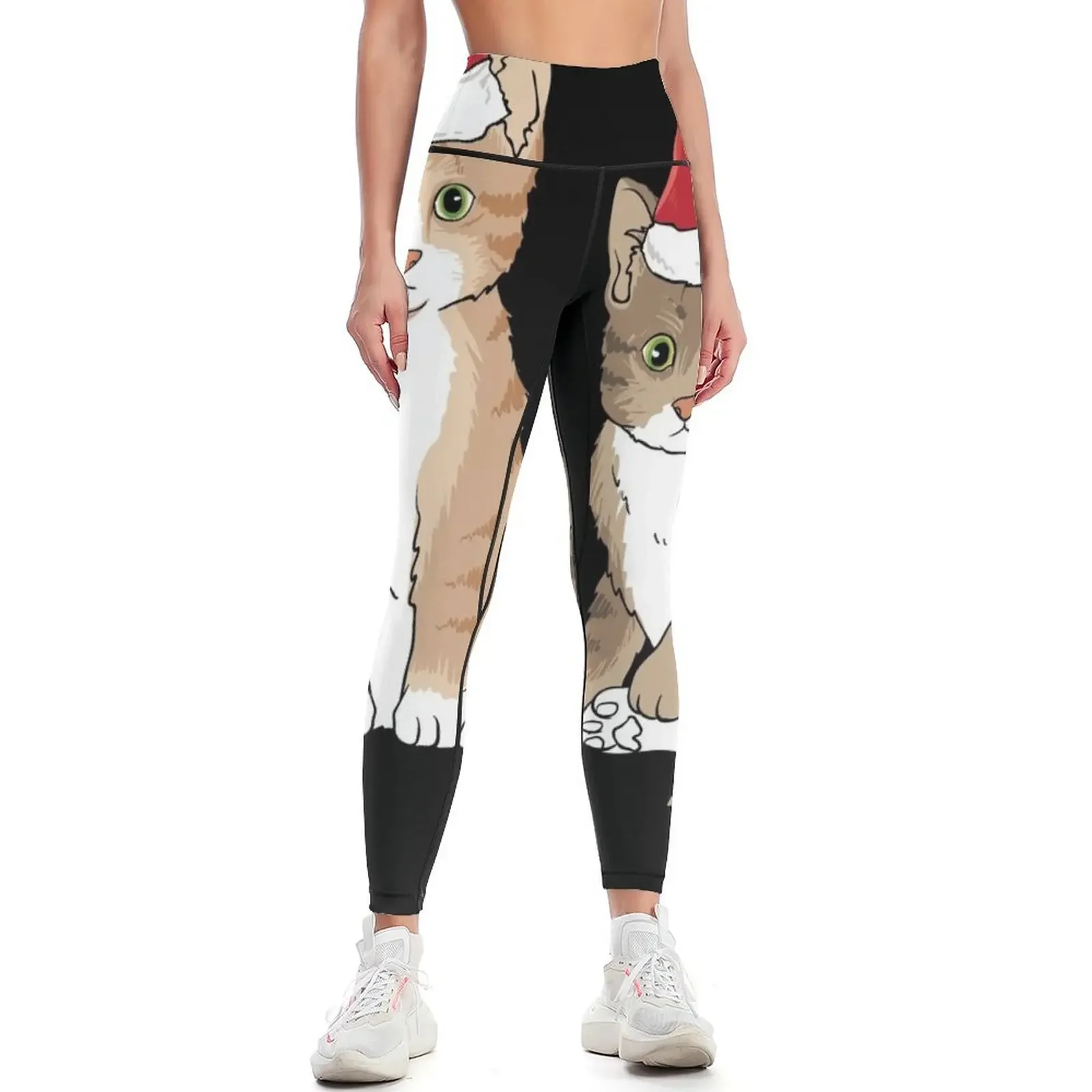 

Cat Christmas Cute Cat Red Hat Gift Leggings push up tights for Training pants gym clothing fitness set gym Womens Leggings