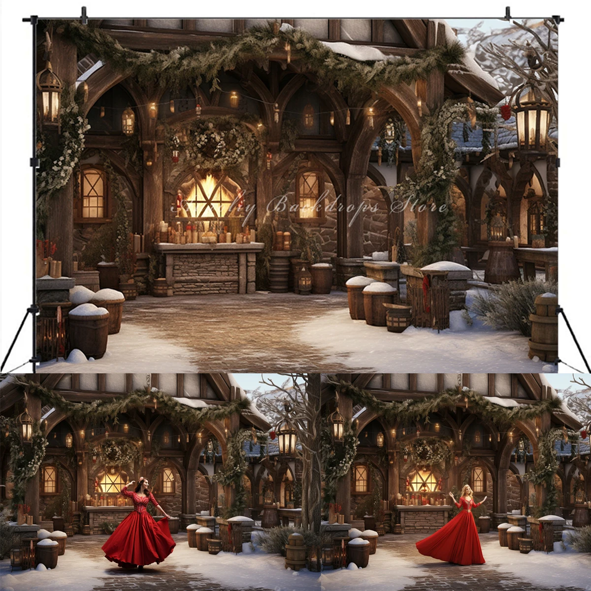 

Rural Christmas Snow Backdrops Kids Baby Photography Props Child Adult Photocall Classic Xmas Retro Log Cabin Background