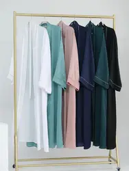 Ramadan Eid Dubai musulmano aperto raso Abaya Kimono caftano Abaya per le donne Kebaya caftano Marocain Robe Femme Musulmane