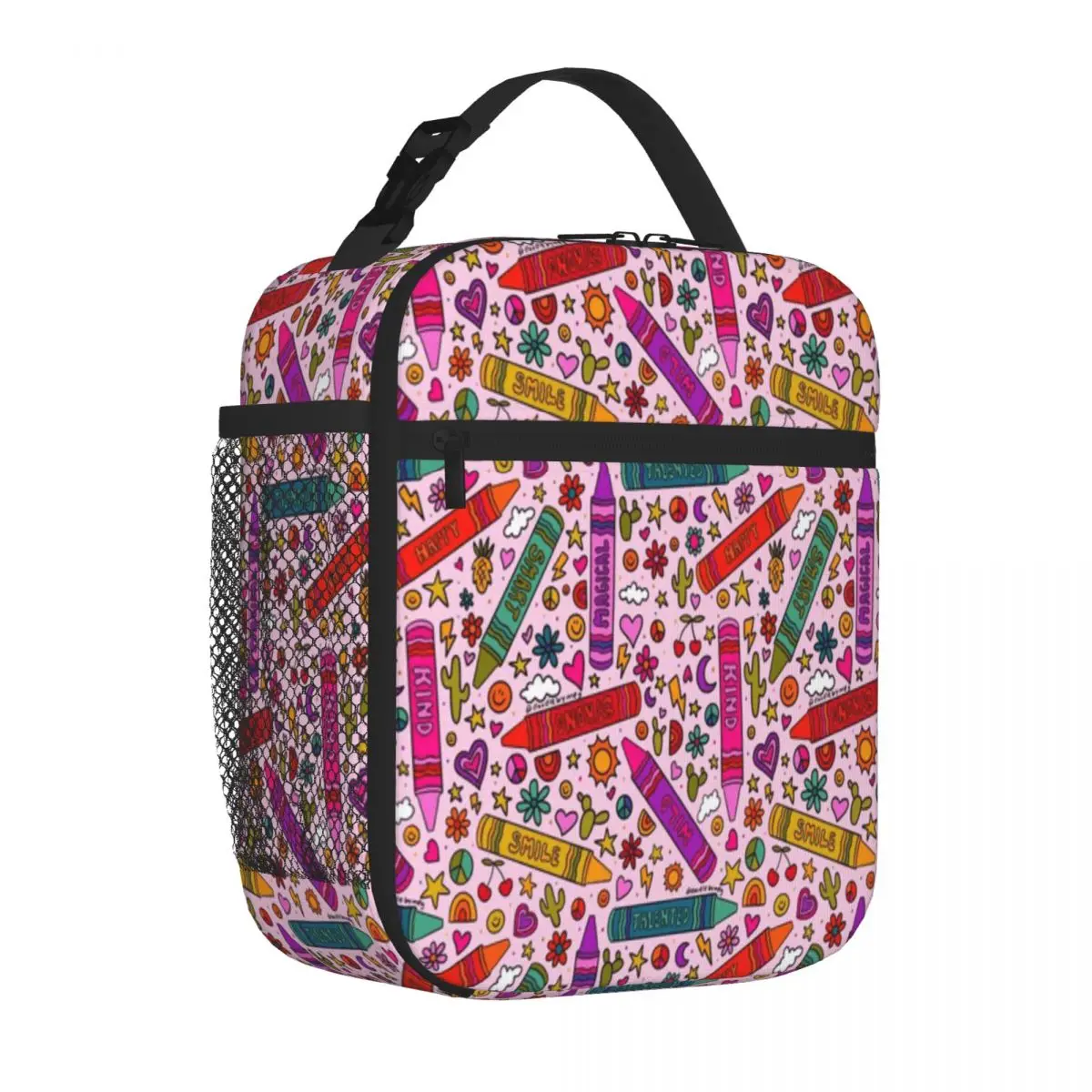Bestselling Crayon Print Polka Dot Food Cooler Bag School Break Time Lunch Tote