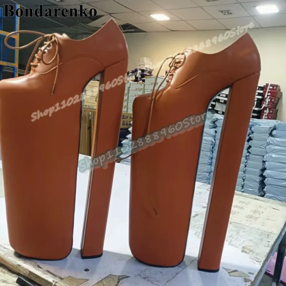 

Customize Solid Matte Leather Platform Pumps Chunky High Heel Shoes For Women Cross Tied Round Toe Occidental Zapatos Para Mujer