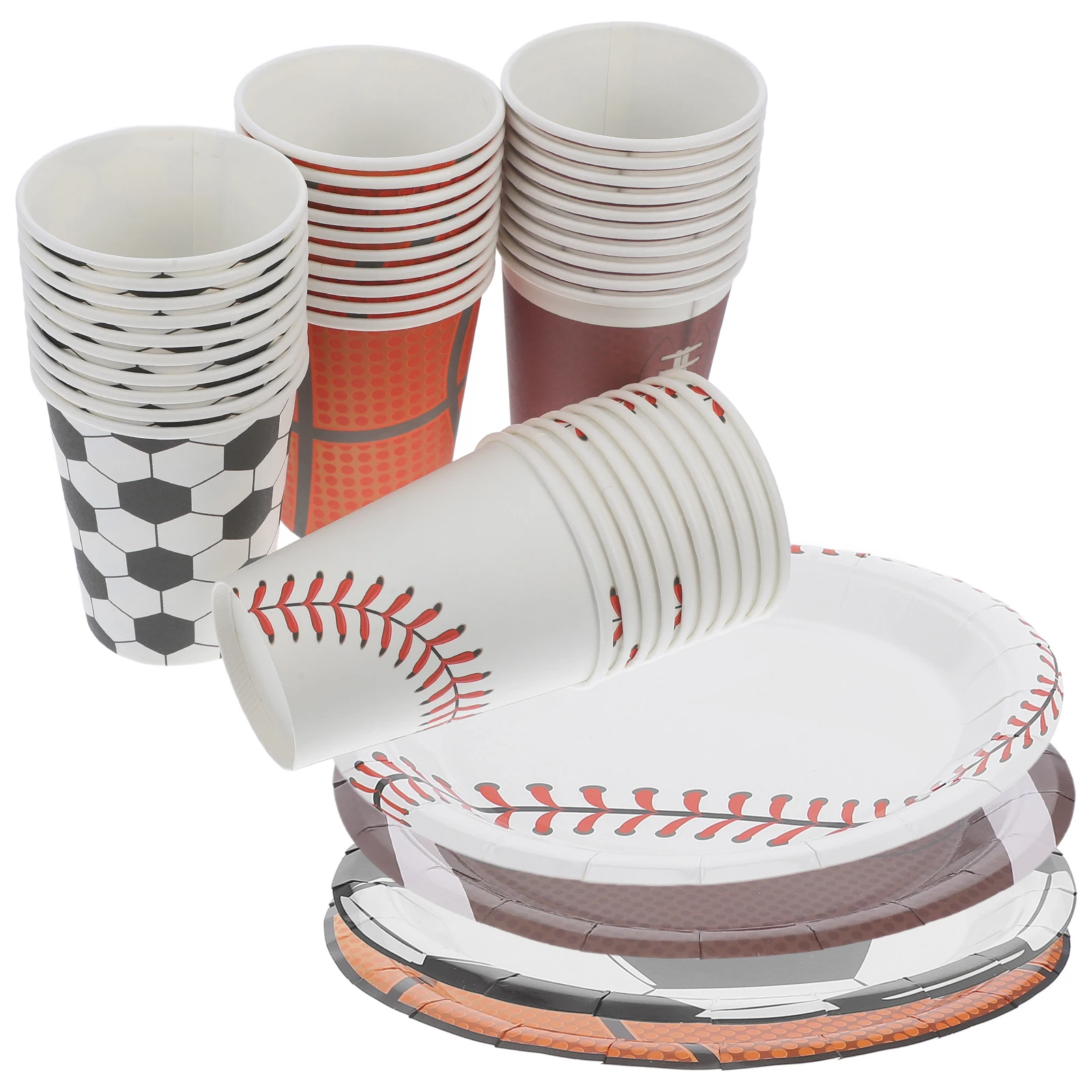 

1 set Sports Ball Paper Tableware Disposable 7 Inch Plates Cups Basketball Football Baseball Party Decorations Easy Cleanup