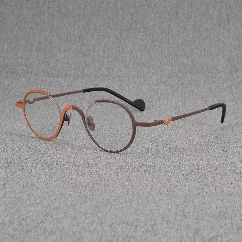 Retro round half-frame optical glasses frame two-color splicing ultra-light pure titanium optometry glasses