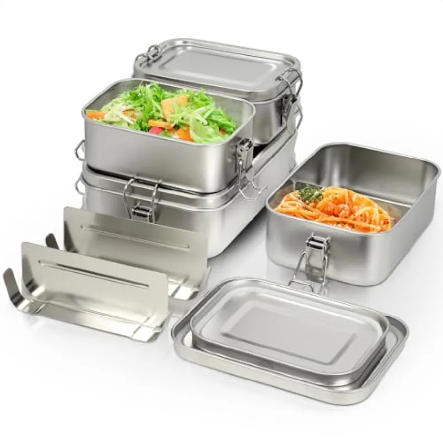 

304 Stainl Steel Lunch Box and Food Containers with Lids 4 Pack 1400 850 550 550ml LeakProof and Stackable Stainl Steel Bento B