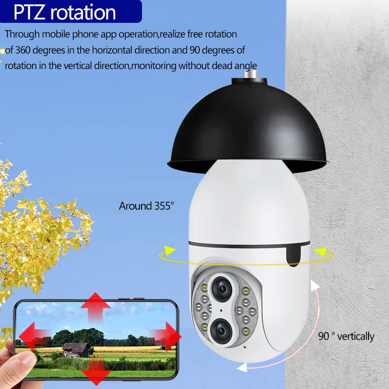 5MP 10X Digital Zoom Dual Lens E27 Bulb Camera WIFI Auto Tracking IP Camera Motion Detection Two Way Audio Indoor PTZ Camera 2K