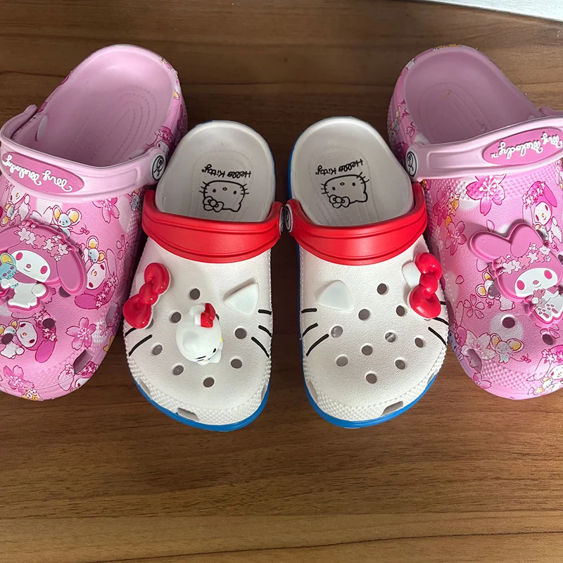 

Детские сандалии Hello Kitty My Melody Hole, сандалии Kawaii Eva, домашние пляжные летние домашние уличные тапочки, обувь для родителей и детей