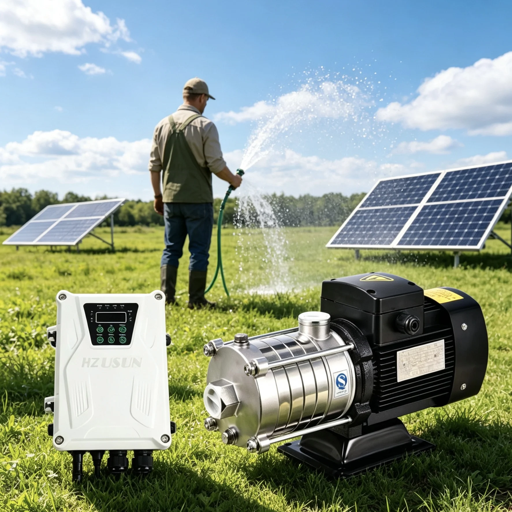 High Head Solar Surface Water Pump Kit 1HP for Farms Irrigation MPPT Controller SS304 Impeller Solar Booster Pump Water Pressure