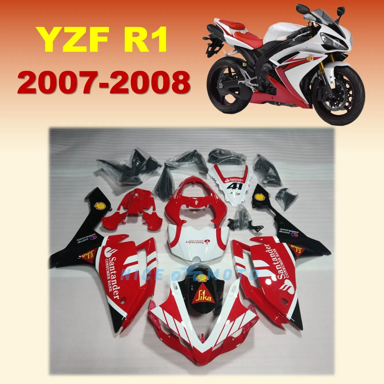 

Injection Fairings Kit For YAMAHA YZF R1 07 08 YZFR1 2007 2008 Red White Motorcycle parts ABS Plastic Cover Bodywork