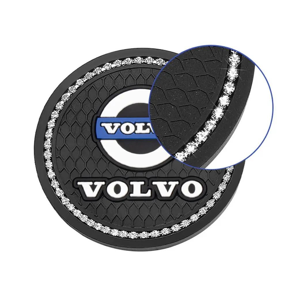 1/2PCS Car Diamond Coasters Water Cup Non-Slip Waterproof Pad For Volvo Rdesign AWD C30 C70 S40 S60 S70 S80 S90 V40 V50 V60 V70