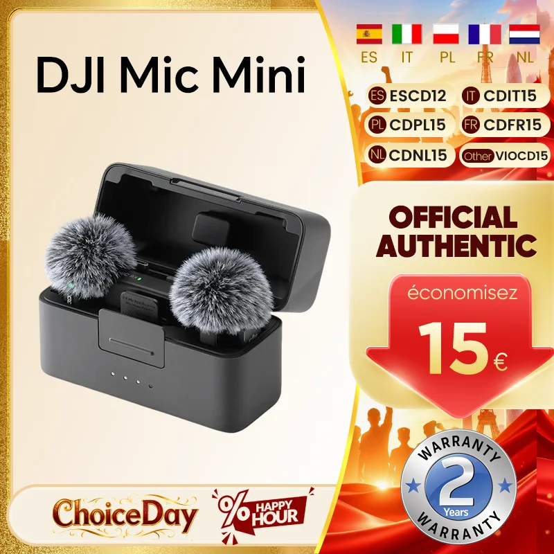 Microphone sans fil DJI Mic Mini avec suppression active du bruit, audio de haute qualité, transmission stable