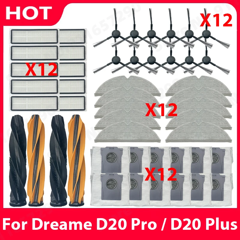 

For Dreame D20 Pro / D20 Plus Robot Vacuum Cleaner Spare Parts Main Side Brush Mop Cloth HEPA Filter Dust Bag Accessories
