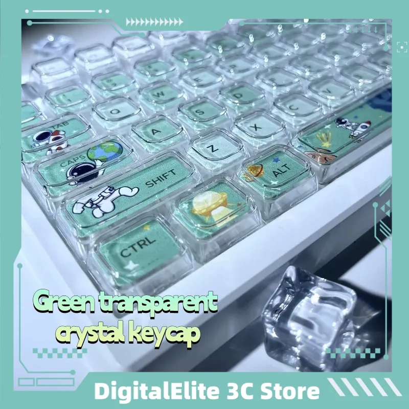 totalmente transparente crystal keyboard key cap teclado mecanico jogo personalizado xda altura era verde 122 chaves pc material 01