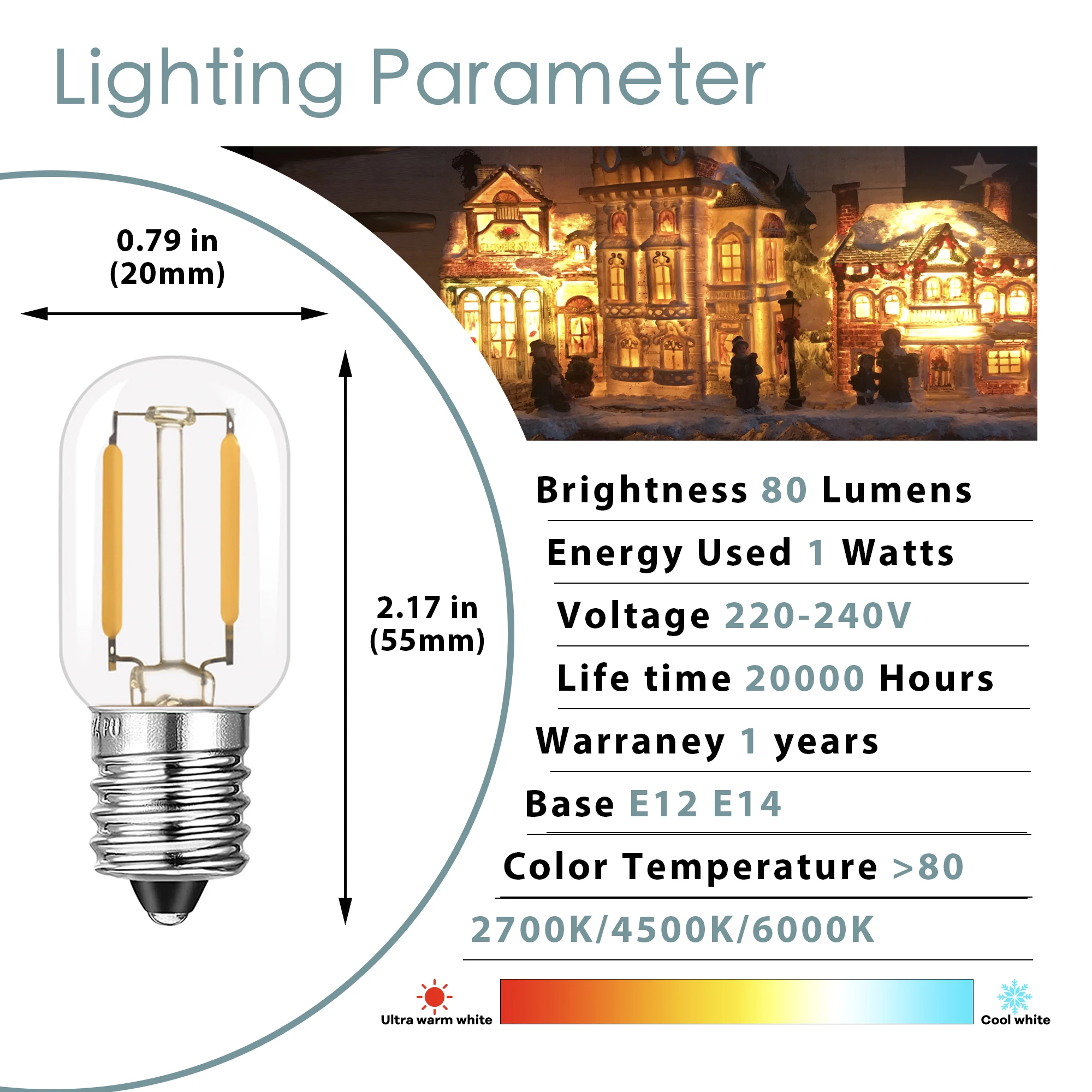 GANRILAND T20 LED Mini Night Light Bulb 1W Low Watt 220V E12 E14 Base Dimmable 2700K 4500K 6000K Small Refrigerator Edison Bulb